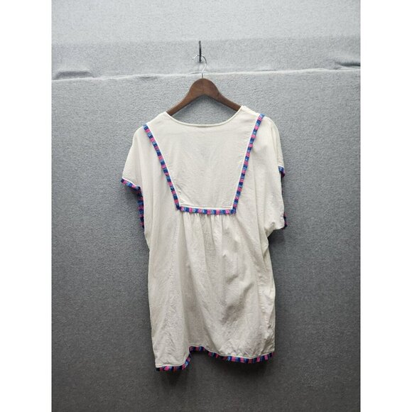 J.Crew White Beach Tunic Top With Colorful Fringe Trim & Tassel Ties L - Picture 6 of 6